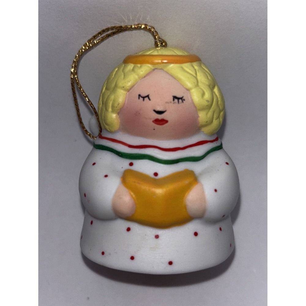 Vintage Russ Porcelain Christmas Angel Bell Ornament 2.5"